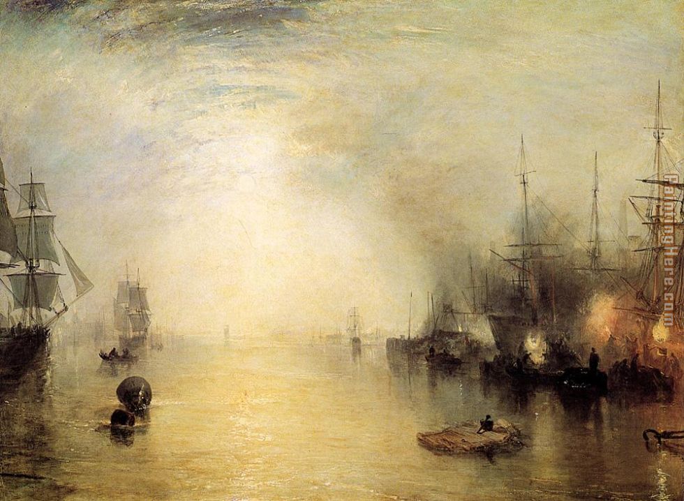 Keelmen heaving in coals by night painting - Joseph Mallord William Turner Keelmen heaving in coals by night art painting